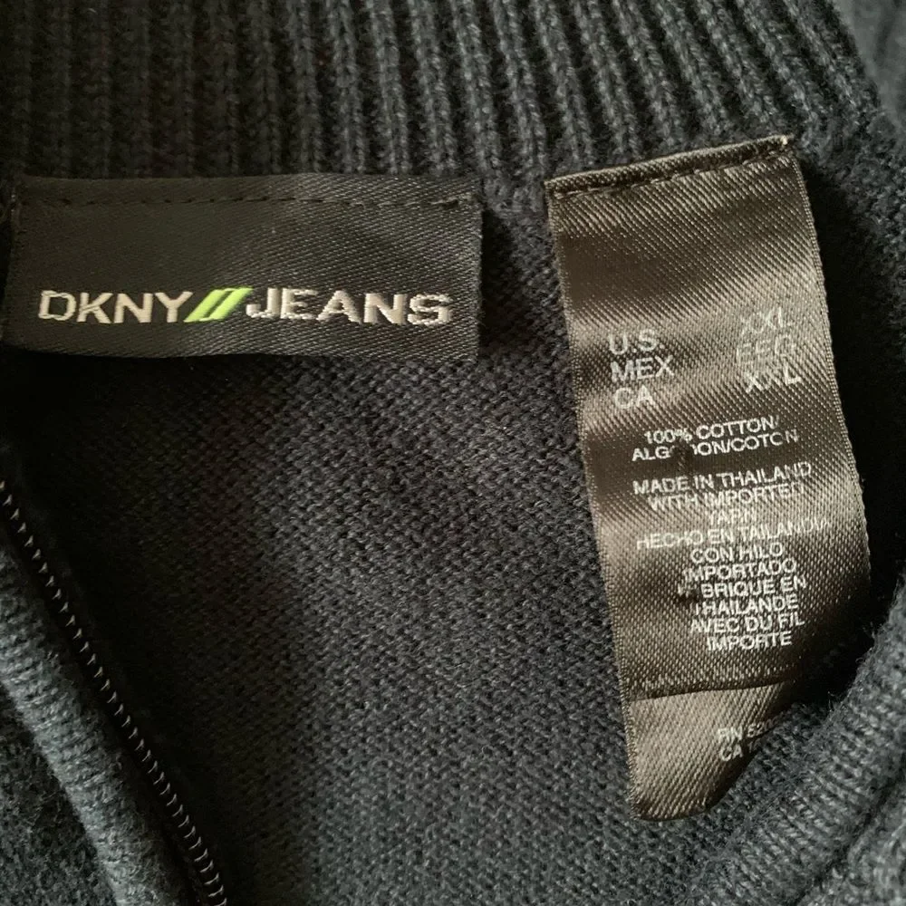 DKNY Sweater Men's Size XXL Black/Gray 1/4 Zip Mock Neck Normcore Preppy Causal